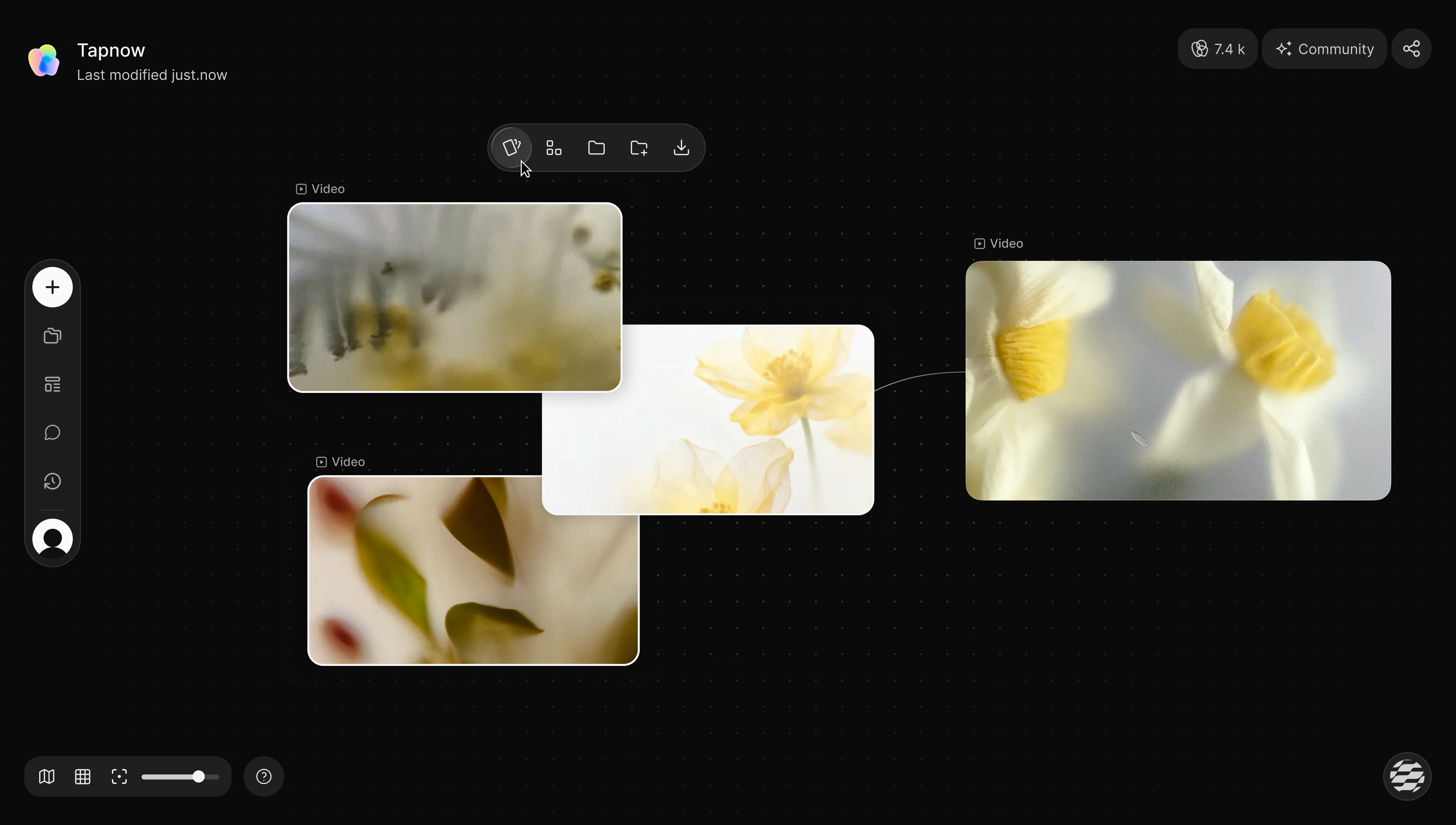 Canvas nodes selected and gathered into a stack