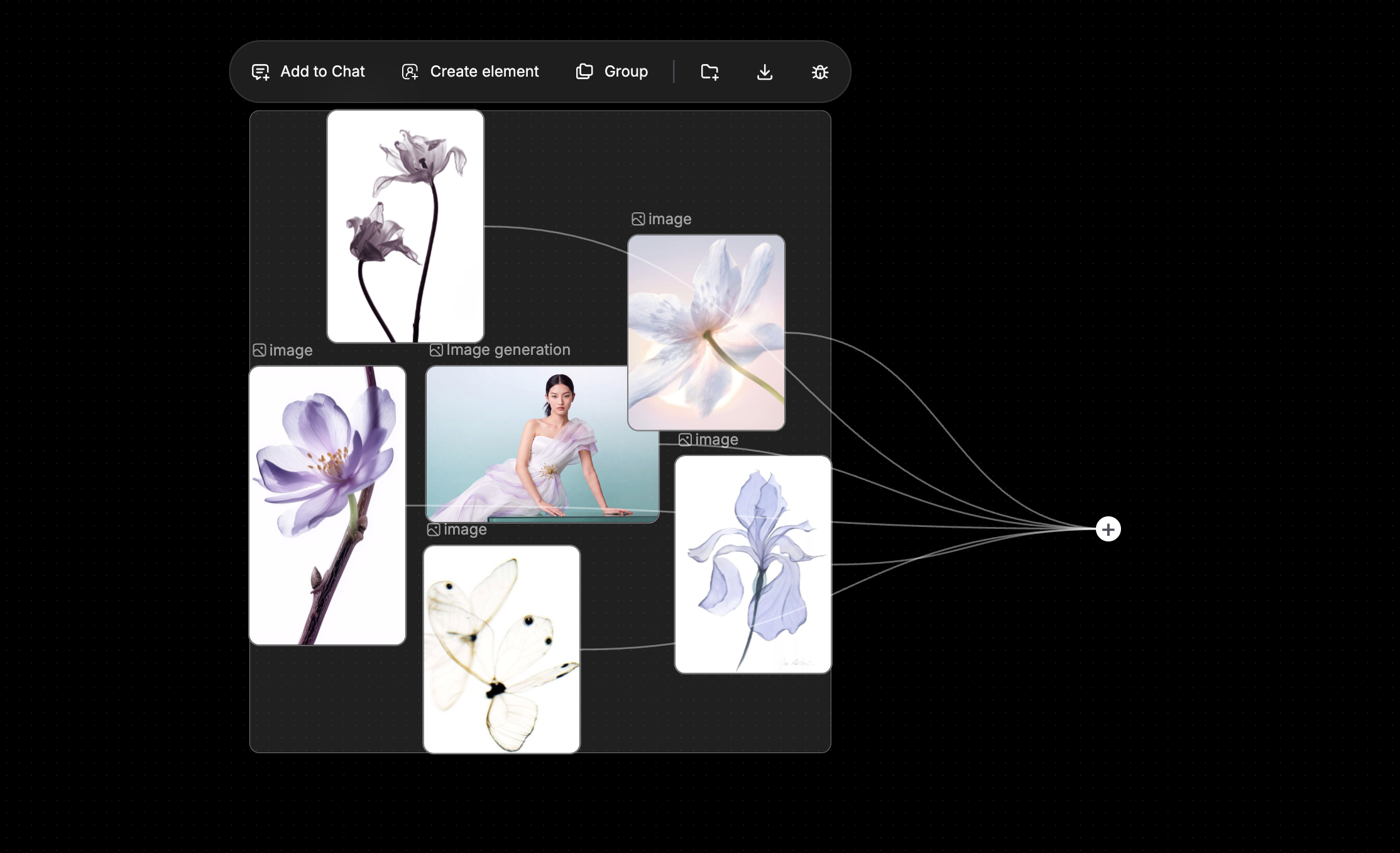 Element grouping workflow in TapNow canvas