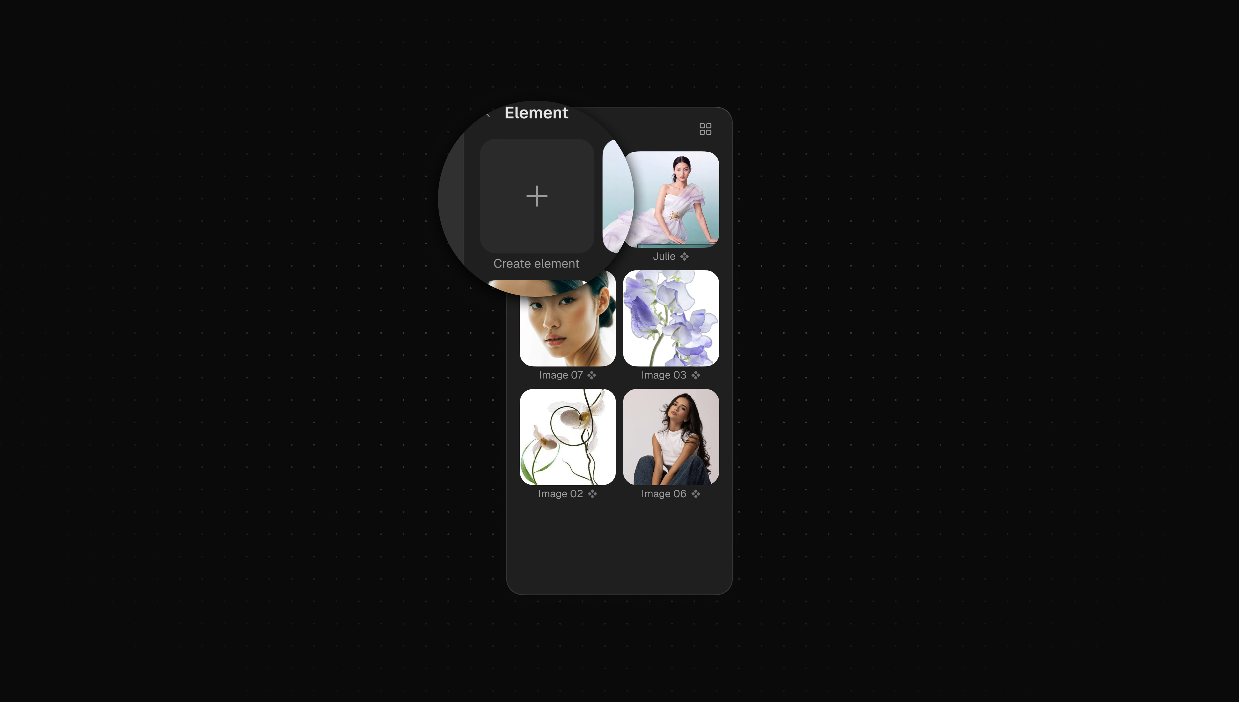 Element grid view using familiar Library interactions