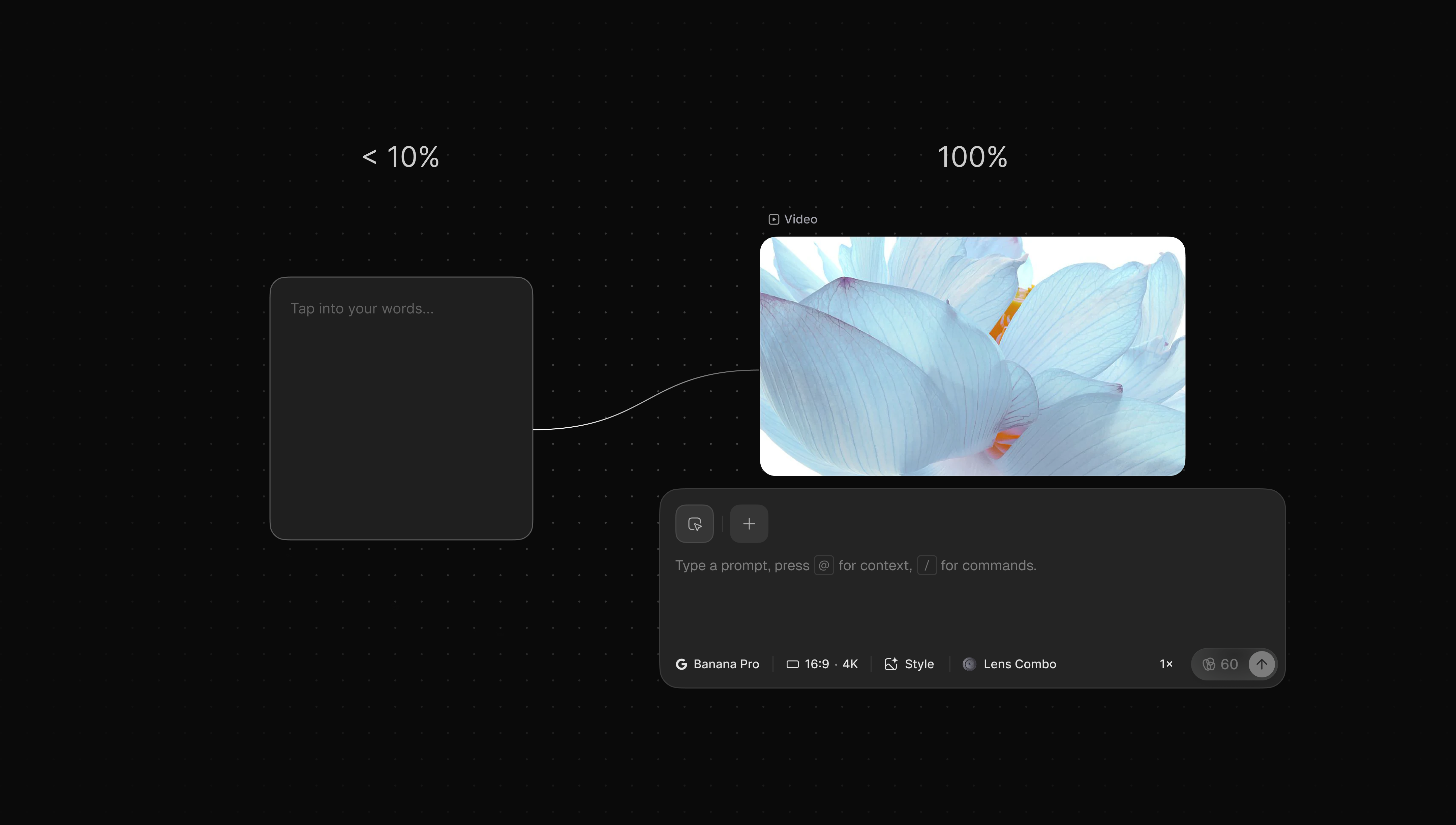 TapNow text node context workflow on canvas