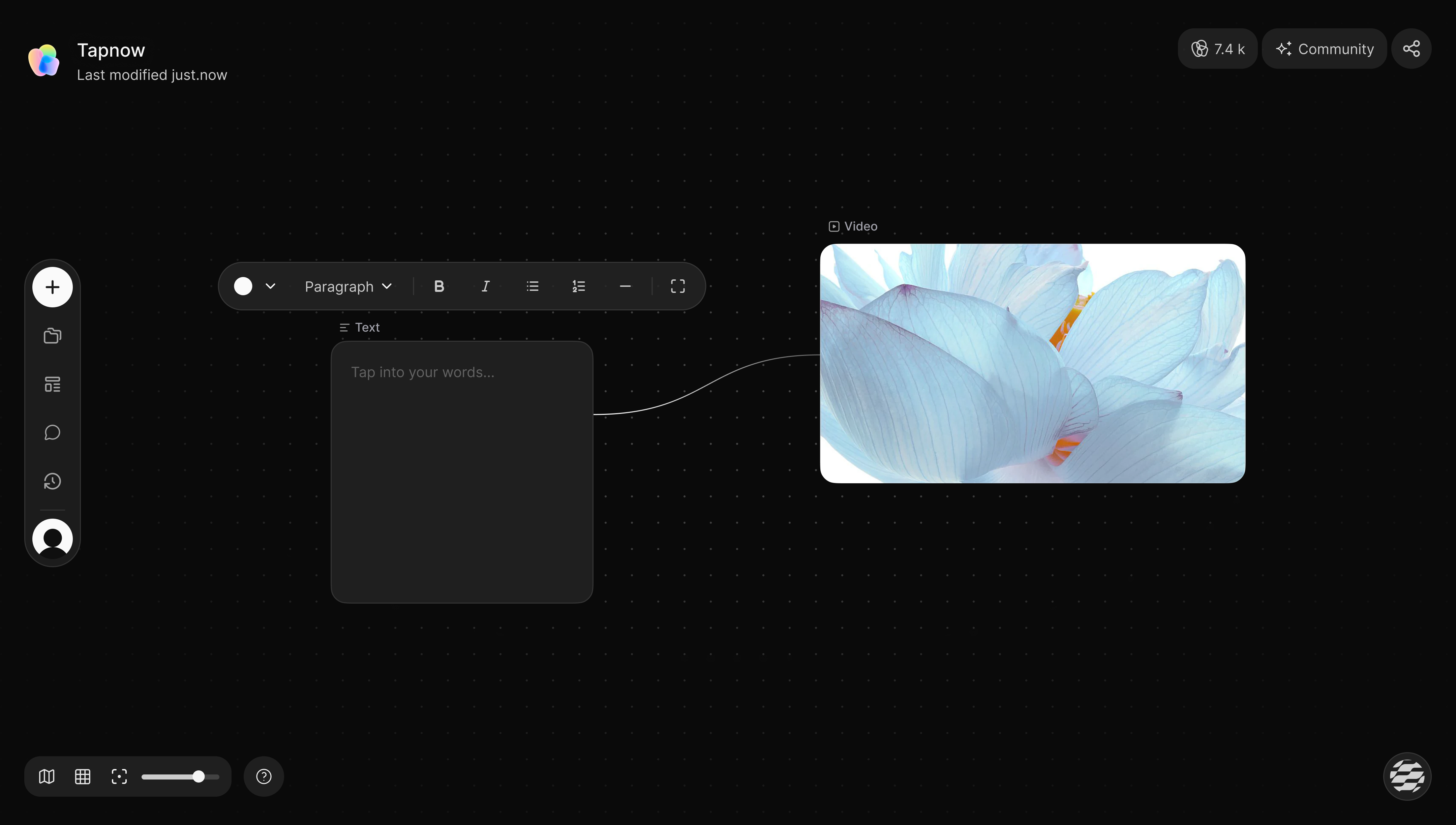 TapNow canvas text node interface