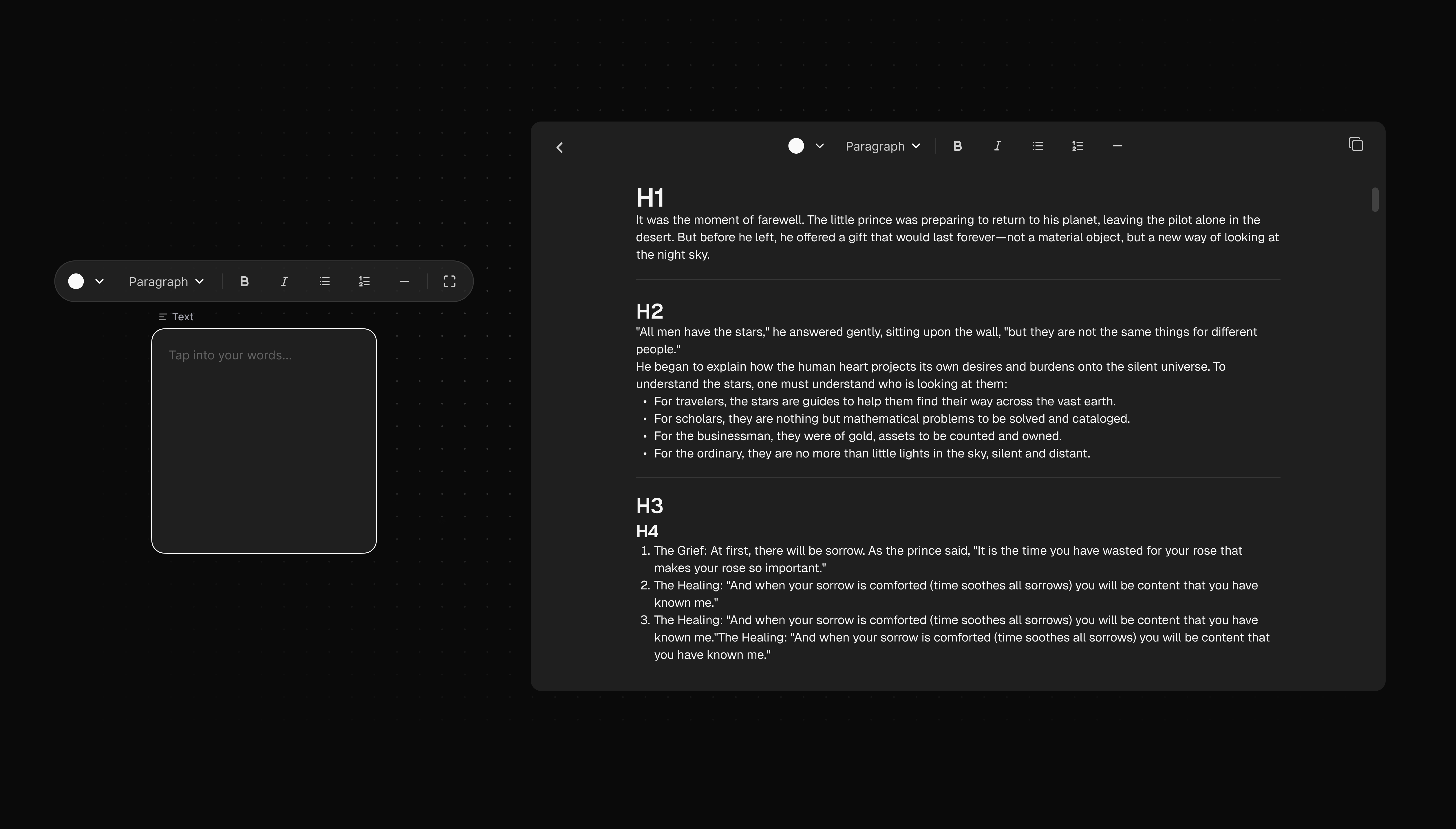 Text node hover selected and resize states